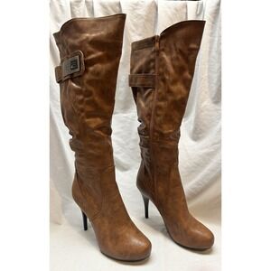 Brown Faux Leather Knee High High Heel Boots Women 10 New In Box